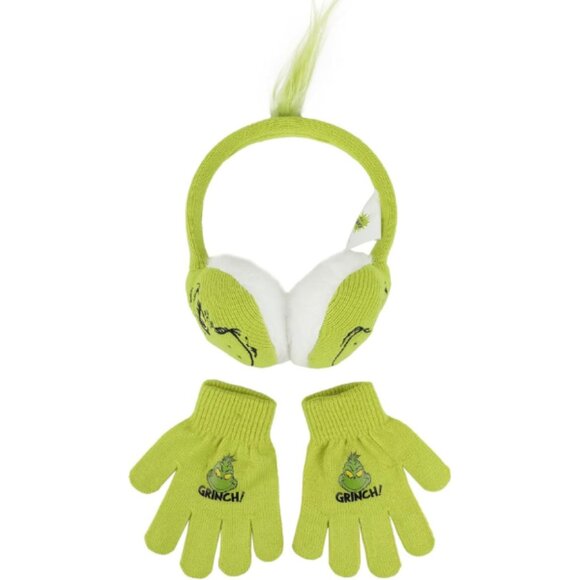 The Grinch Big Face Youth 2-Piece Green Ear Muffs & Magic Gloves Set - Picture 1 of 8